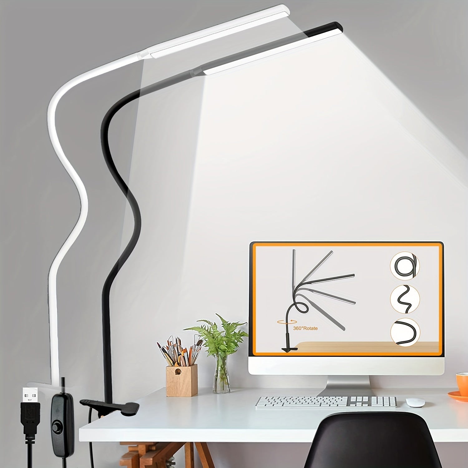 ClipLux | LED-Schreibtischlampe mit Schwanenhals und Klemme