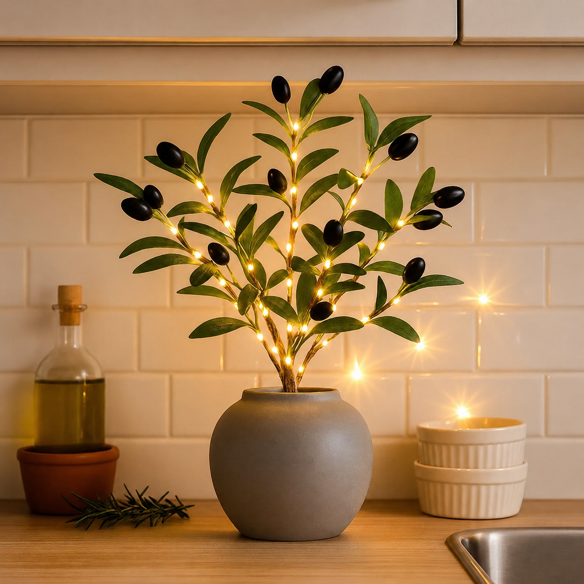 LED-Lichterzweig Vase Blätterzweig Warmweiß