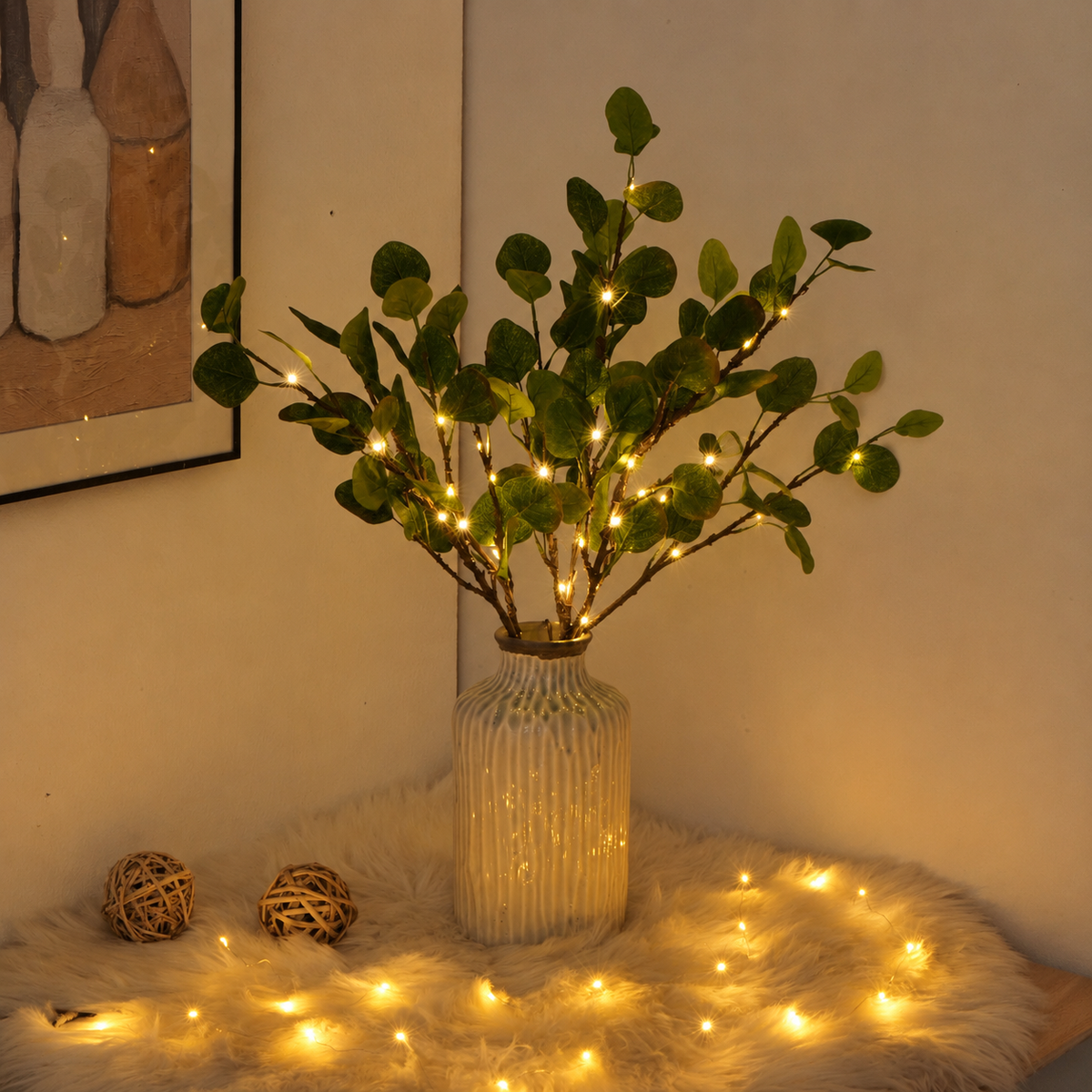 LED-Lichterzweig Vase Blätterzweig Warmweiß